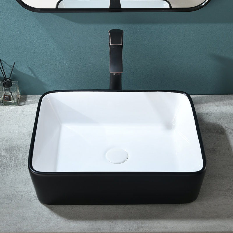 VAPSINT Black and White Ceramic Rectangular Vessel Bathroom Sink Wayfair